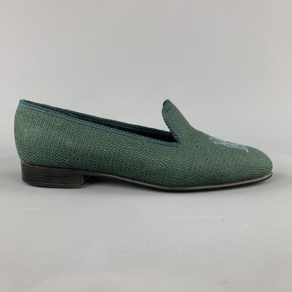 SHIPTON Size 8 Forest Green Woven Silk Embroidery Slippers Loafers - Picture 1 of 1